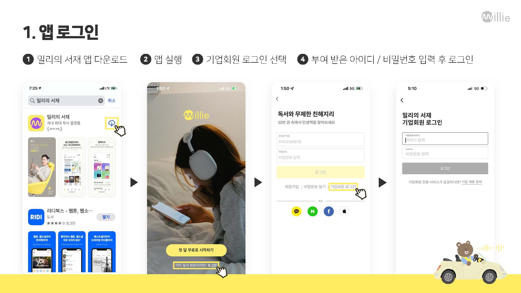 밀리의 서재 선착순 사용자 로그인 가이드 안내